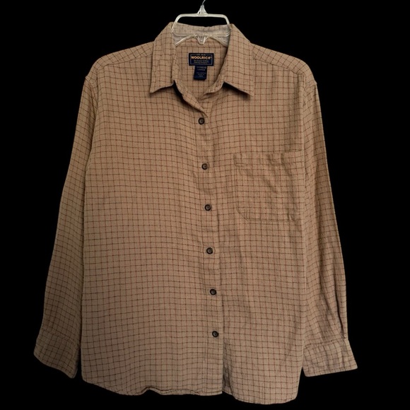 Woolrich Brown Grid Print Button Up Shirt Size L Womens Cotton Outdoor Cabincore - Picture 1 of 7
